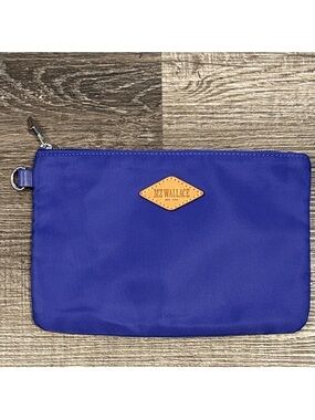 MZ Wallace Cobalt Blue Nylon Pouch with Tan Logo Patch